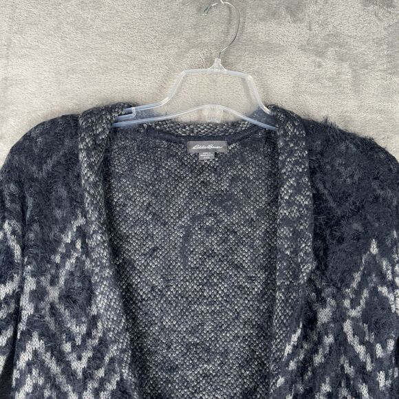 Eddie Bauer Sweater Women Small Gray Geometric Open Cardigan Neutral Minimalist - Picture 4 of 9